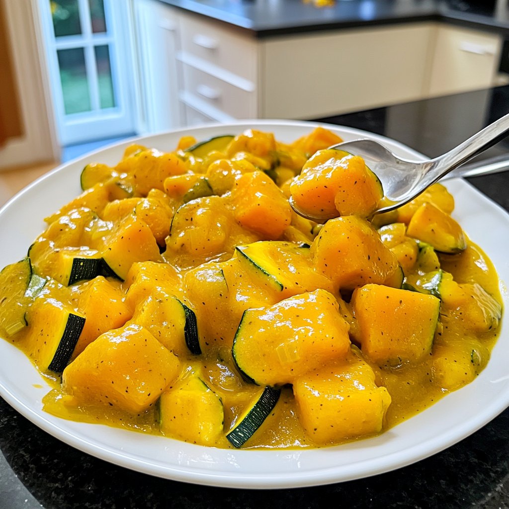 Cremige Kürbissuppe mit Zucchini