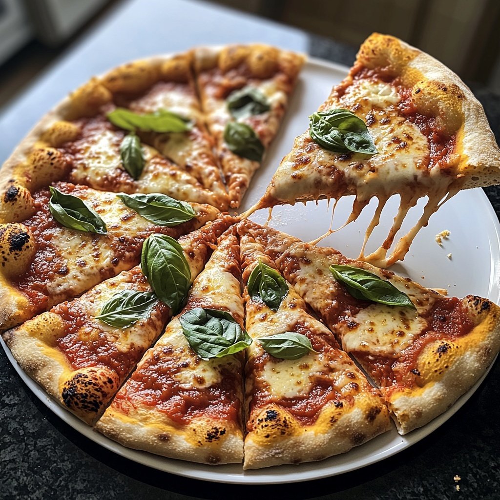 Margherita Pizza mit frischem Basilikum