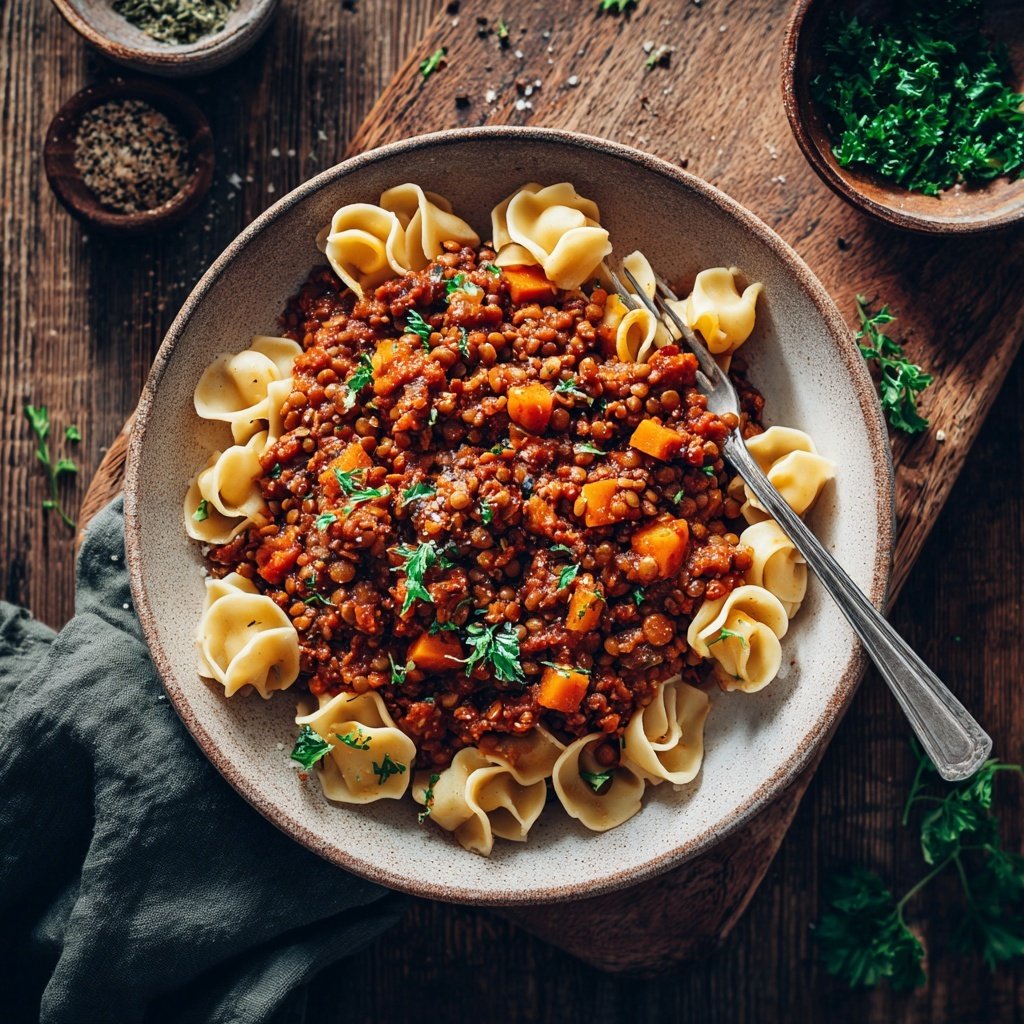 Kalorienarme Linsen Bolognese Mit Vollkornnudeln