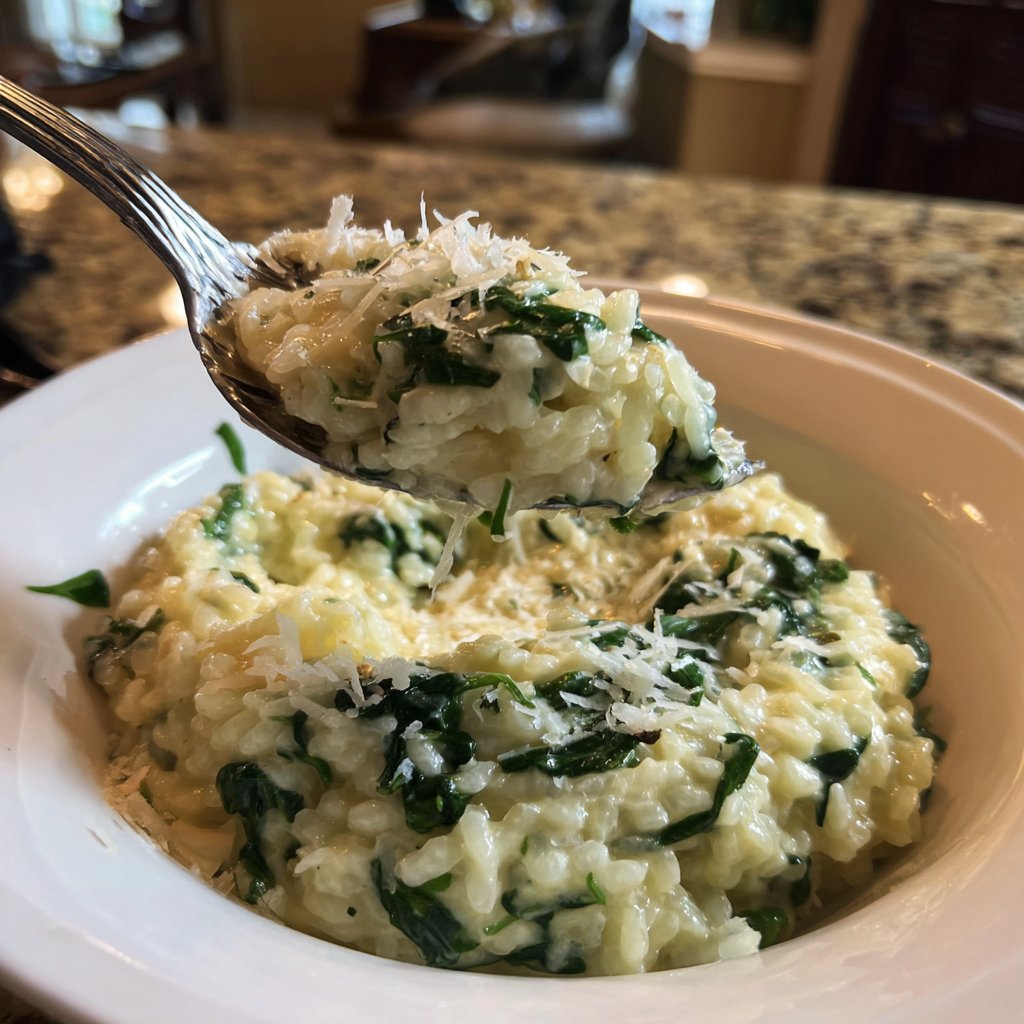 Abendessen mit cremigem Spinatrisotto