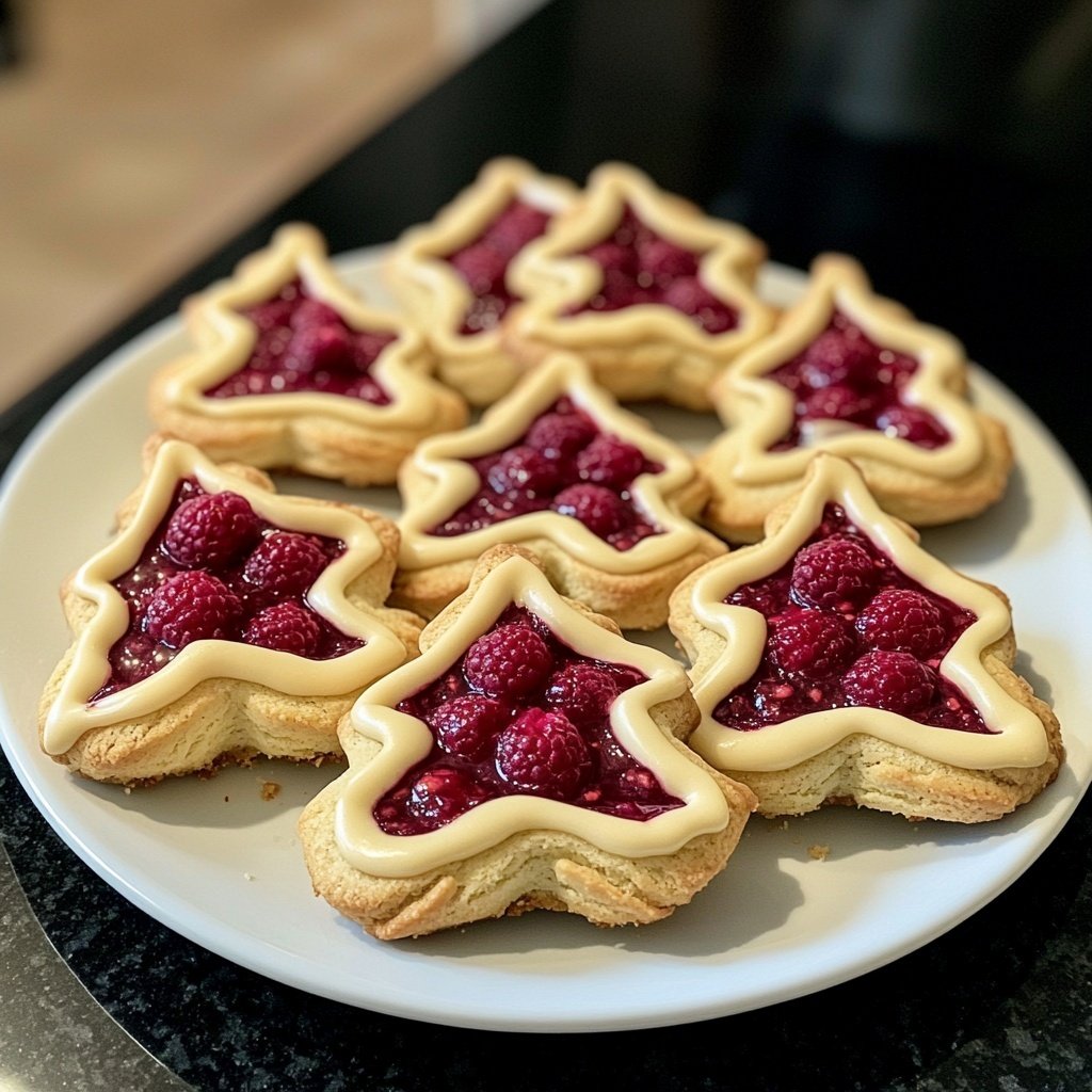 Pistazien-Tannenbäumchen mit Himbeerfüllung