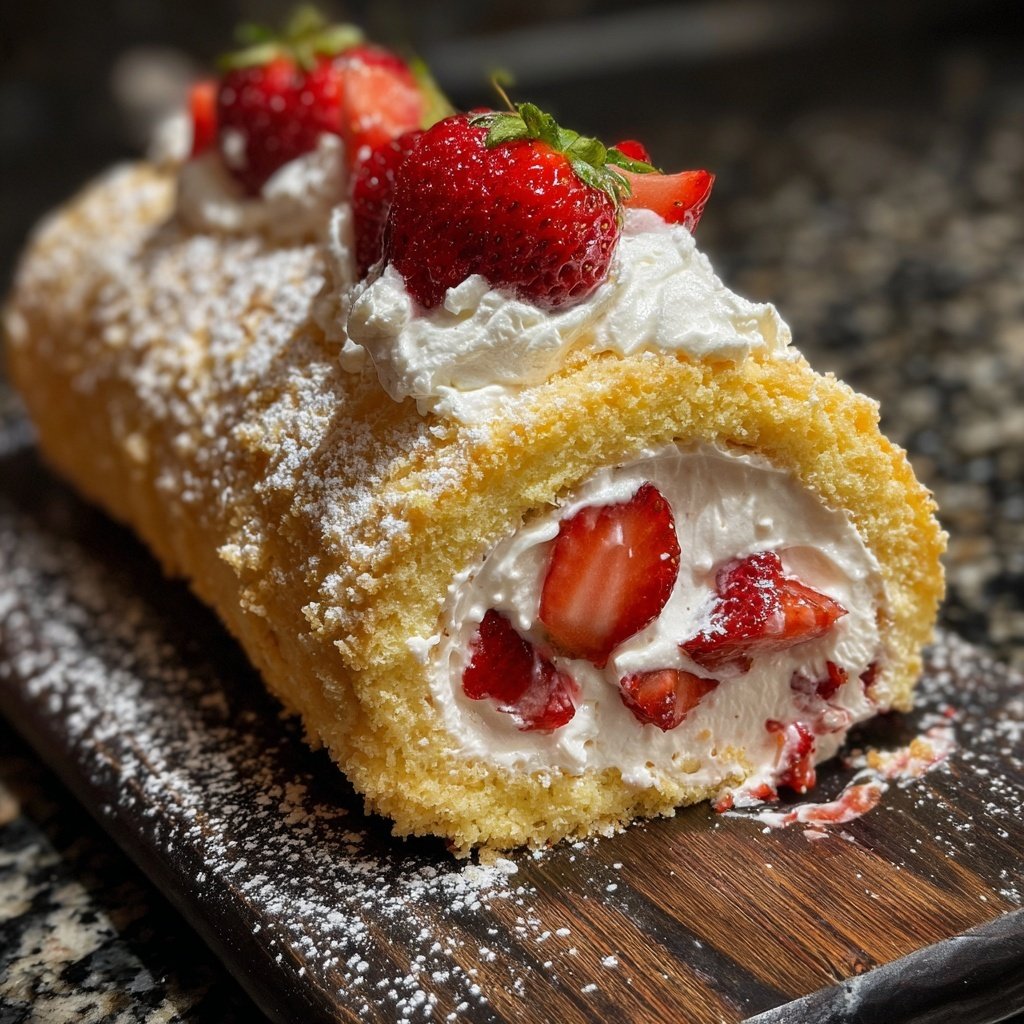 Erdbeer Biskuitrolle Mit Sahne