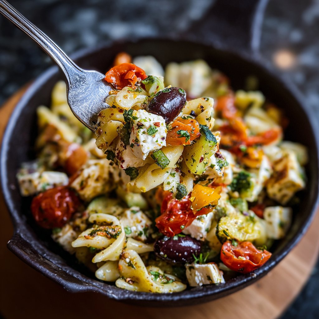Mediterraner Nudelsalat Mit Feta